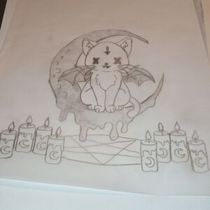 Mystical Cat Art Print with Moon and Candles